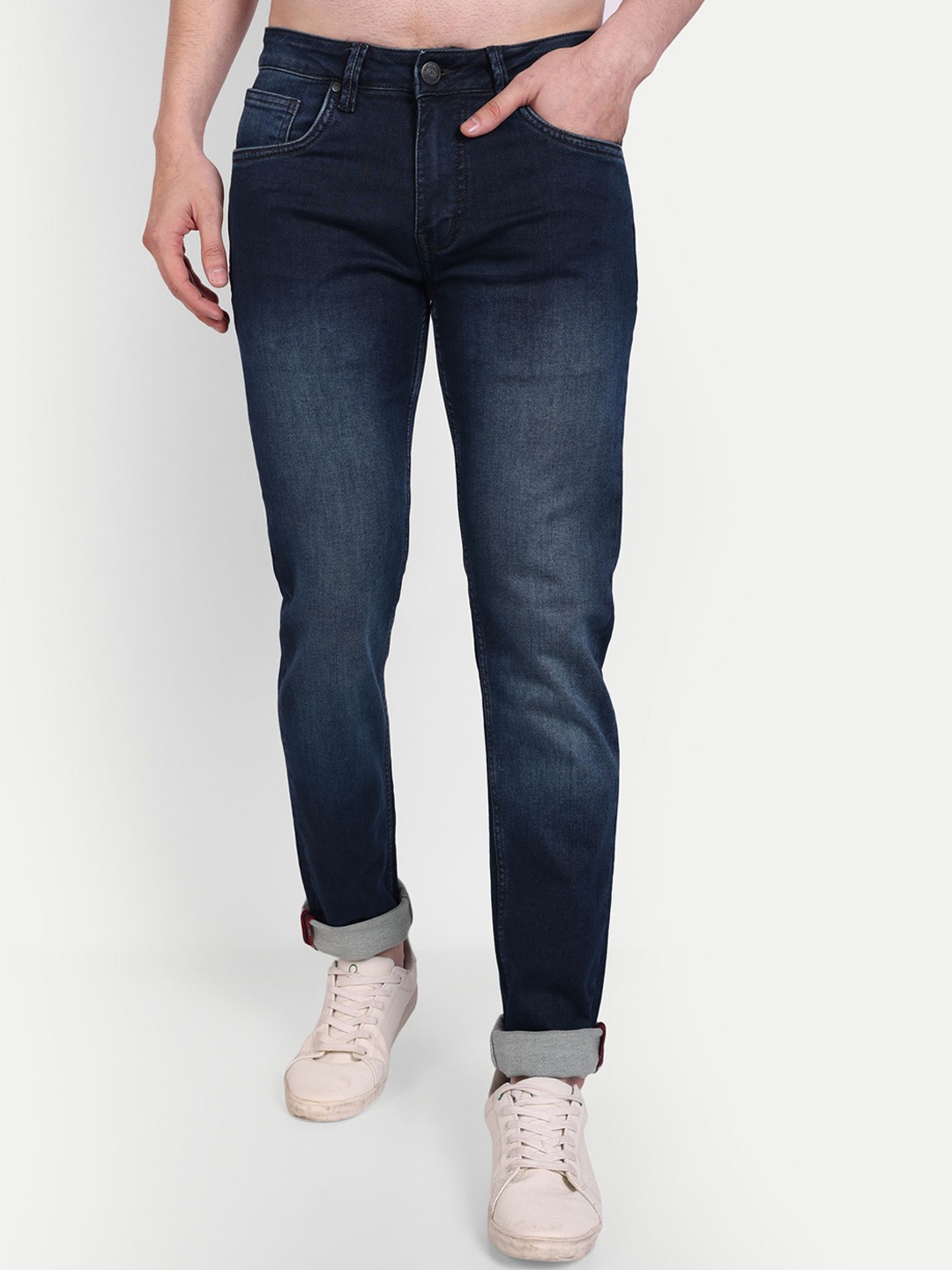 

MEGHZ Men Micheal Slim Fit Light Fade Stretchable Jeans, Navy blue