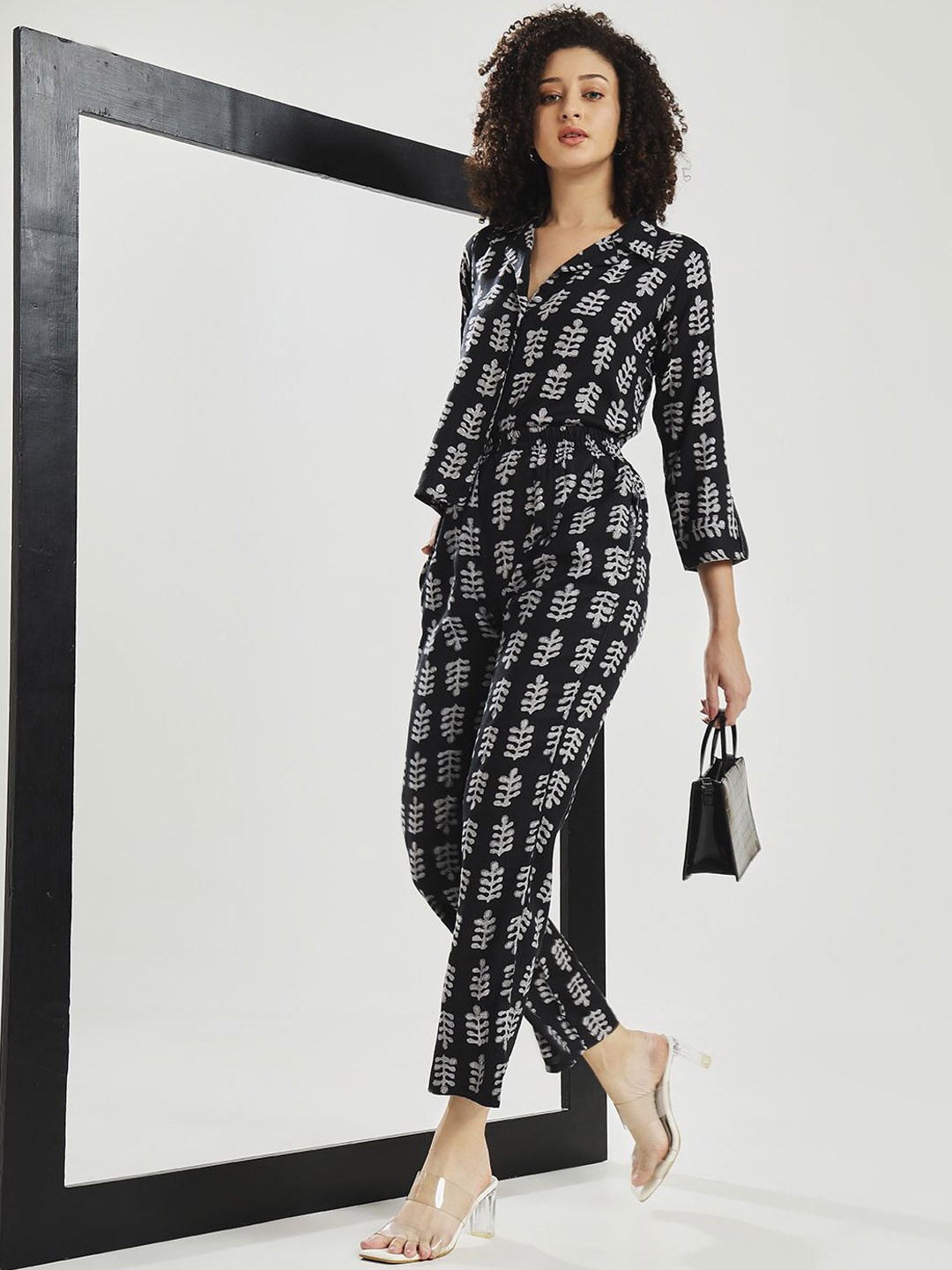 

CARTYSHOP Printed Shirt With Trouser, Black