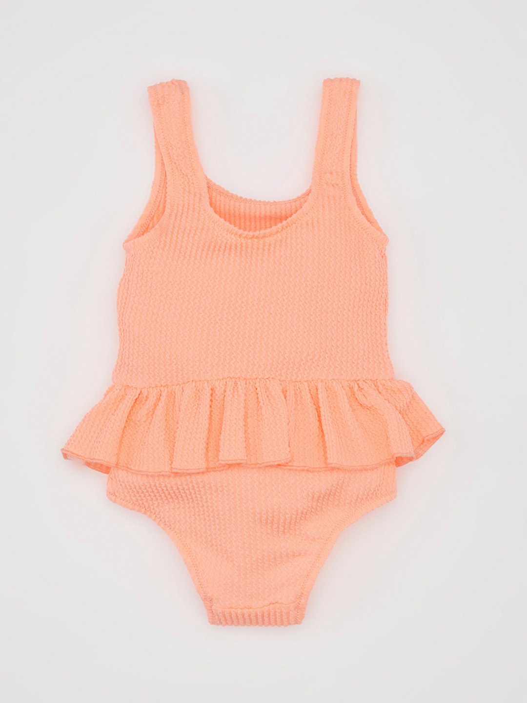 

DeFacto Girls Solid Round Neck Swim Bodysuit, Peach