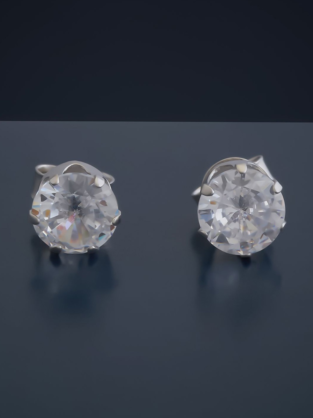 

Kushal's Fashion Jewellery 92.5 Pure Silver Rhodium-Plated Cubic Zirconia Studs