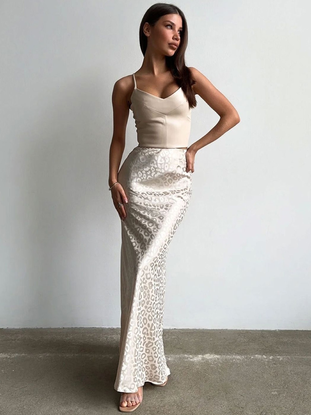 

KPOP Animal Printed Straight Maxi Slip-On Skirt, White