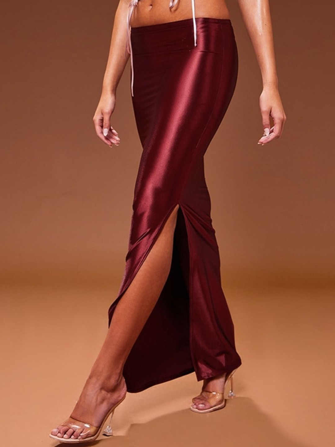 

KPOP Women Maxi Slip-On Pencil Skirt, Burgundy