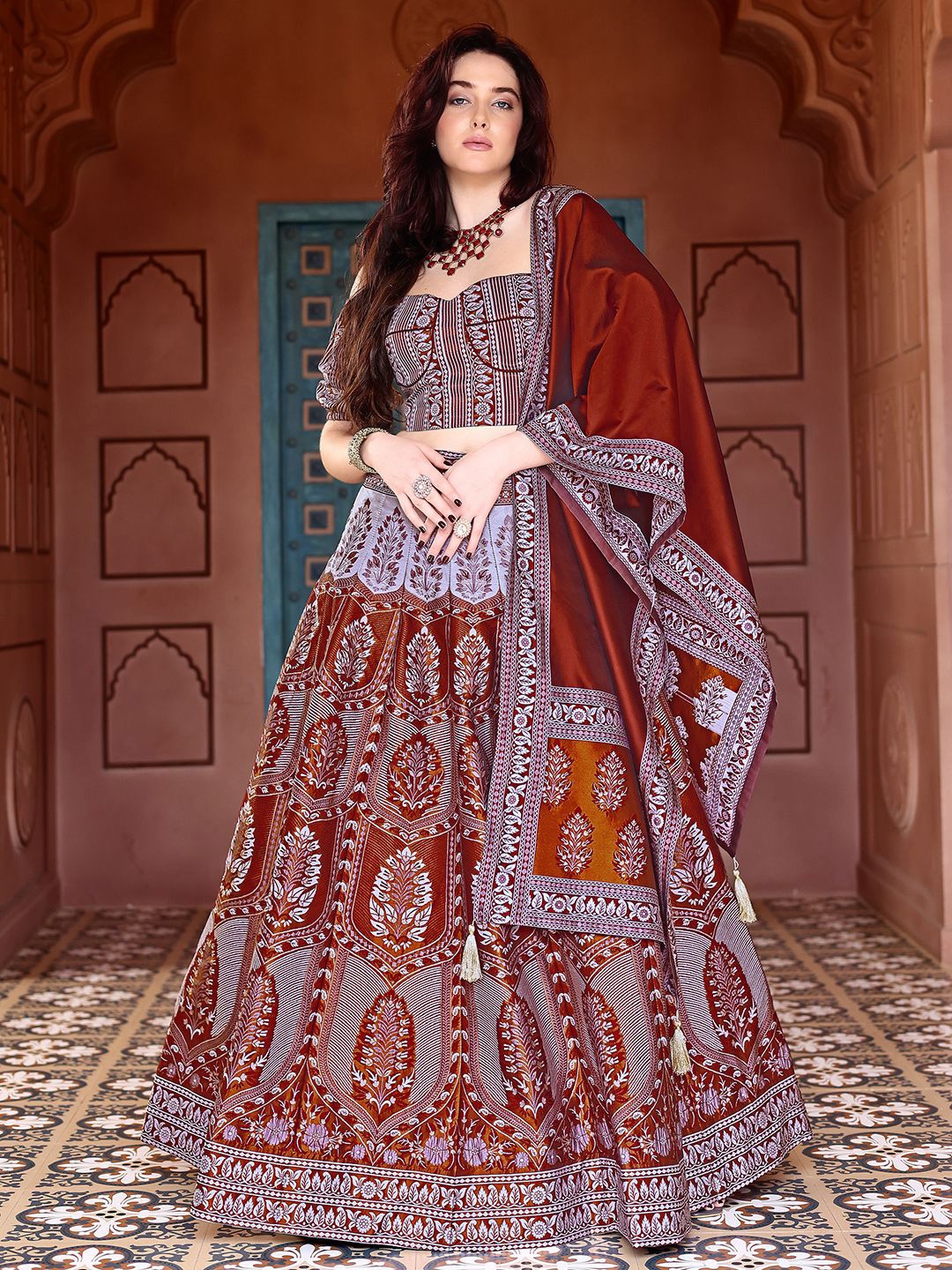 

PURVAJA Ready to Wear Lehenga & Unstitched Blouse With Dupatta, Maroon