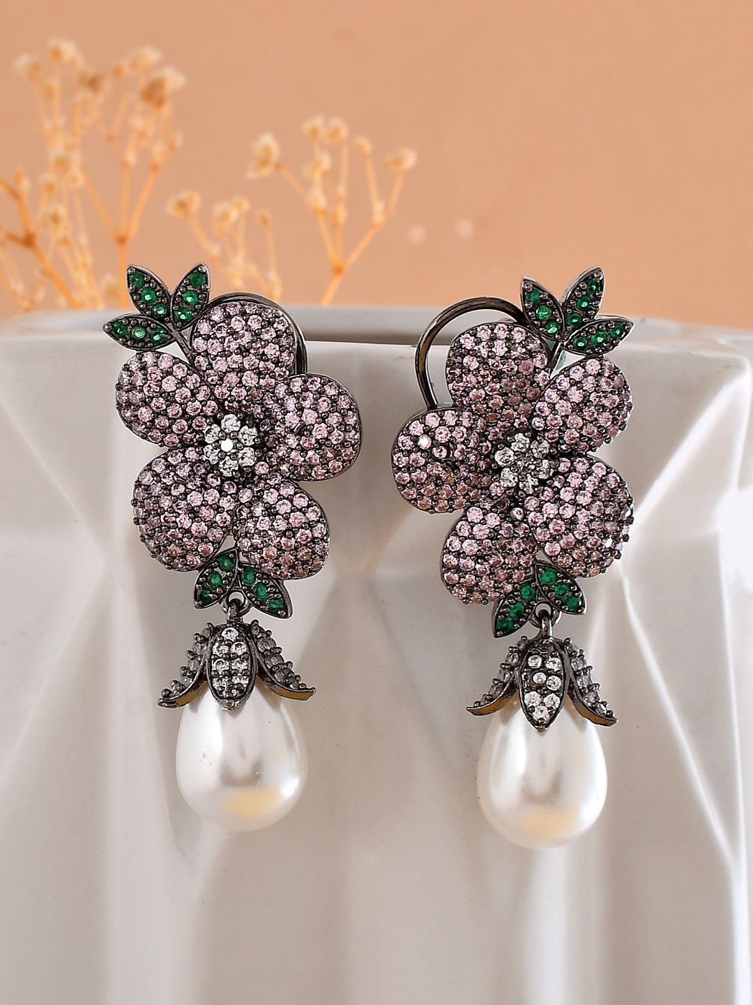 

Voylla Rhodium Plated Contemporary American Diamond Drop Earrings, Silver