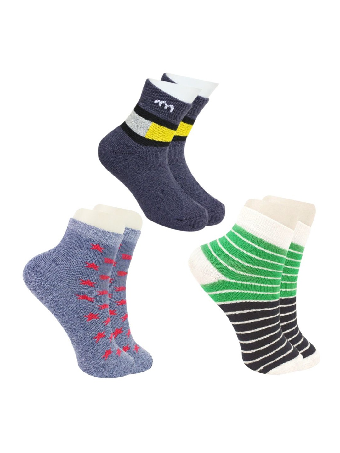 

BAESD Kids Patterned Ankle-Length Socks Pack Of 3, Green