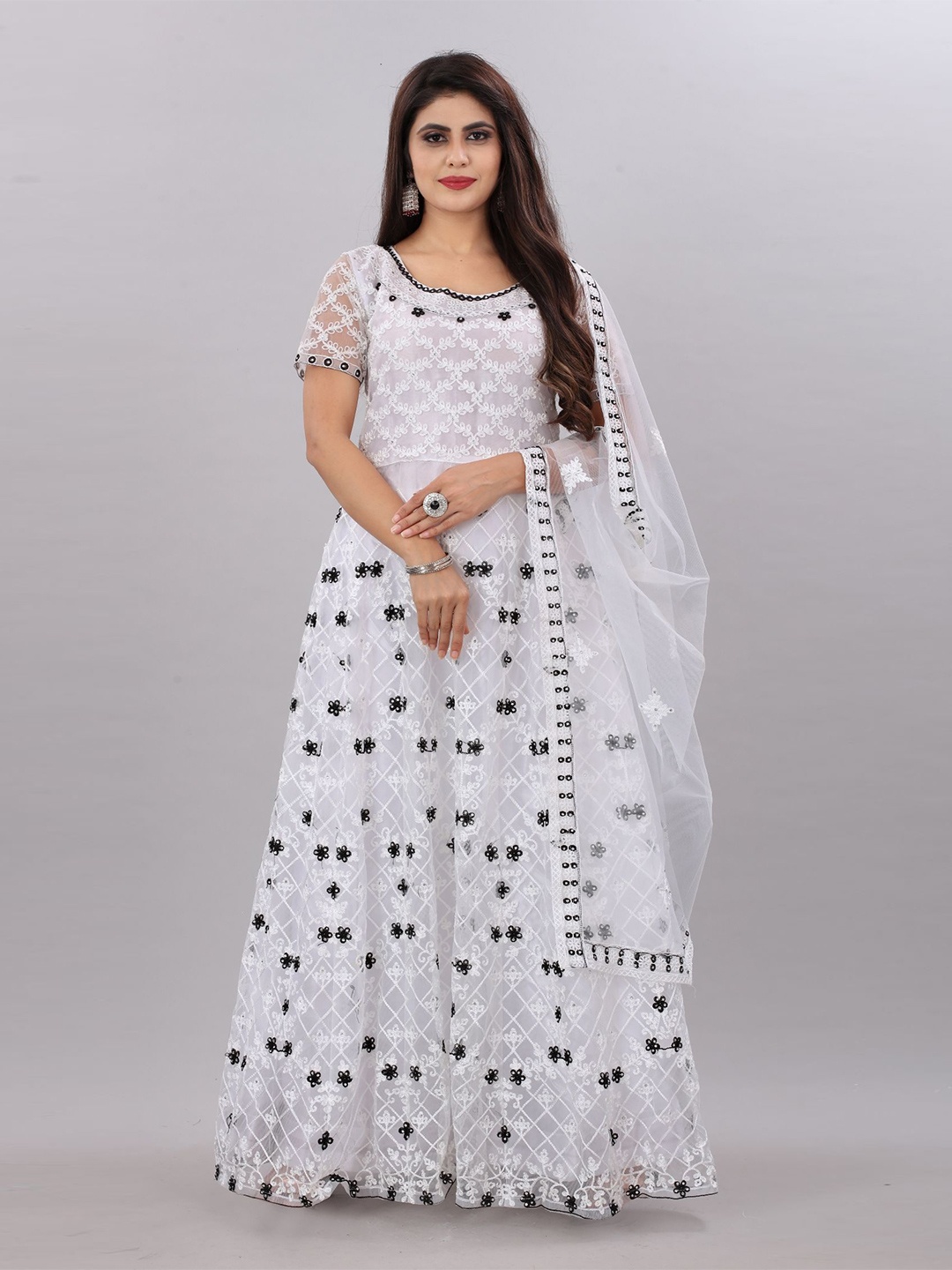 

Aika Embroidered Net Maxi Dress, White