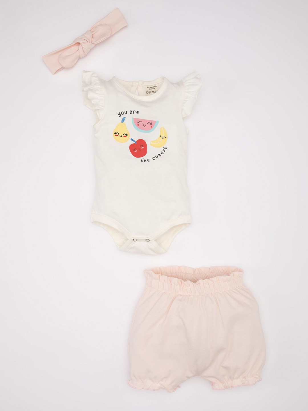 

DeFacto Girls Printed Pure Cotton Top with Shorts, White