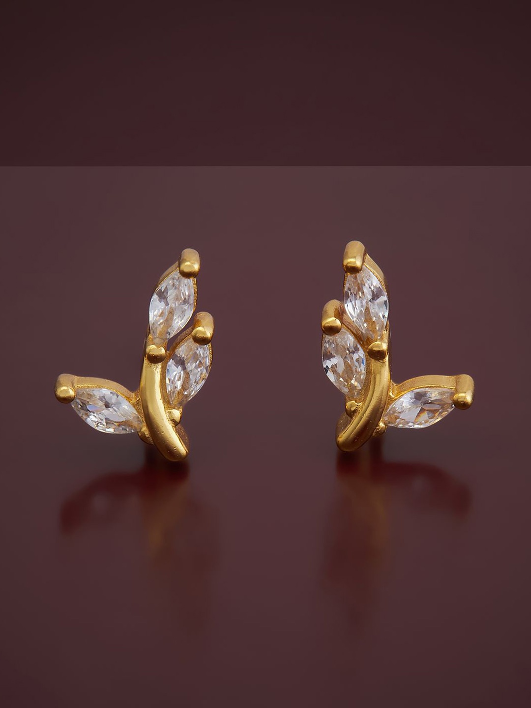 

Kushal's Fashion Jewellery 92.5 Pure Silver Gold Plated Cubic Zirconia Leaf Shaped Studs