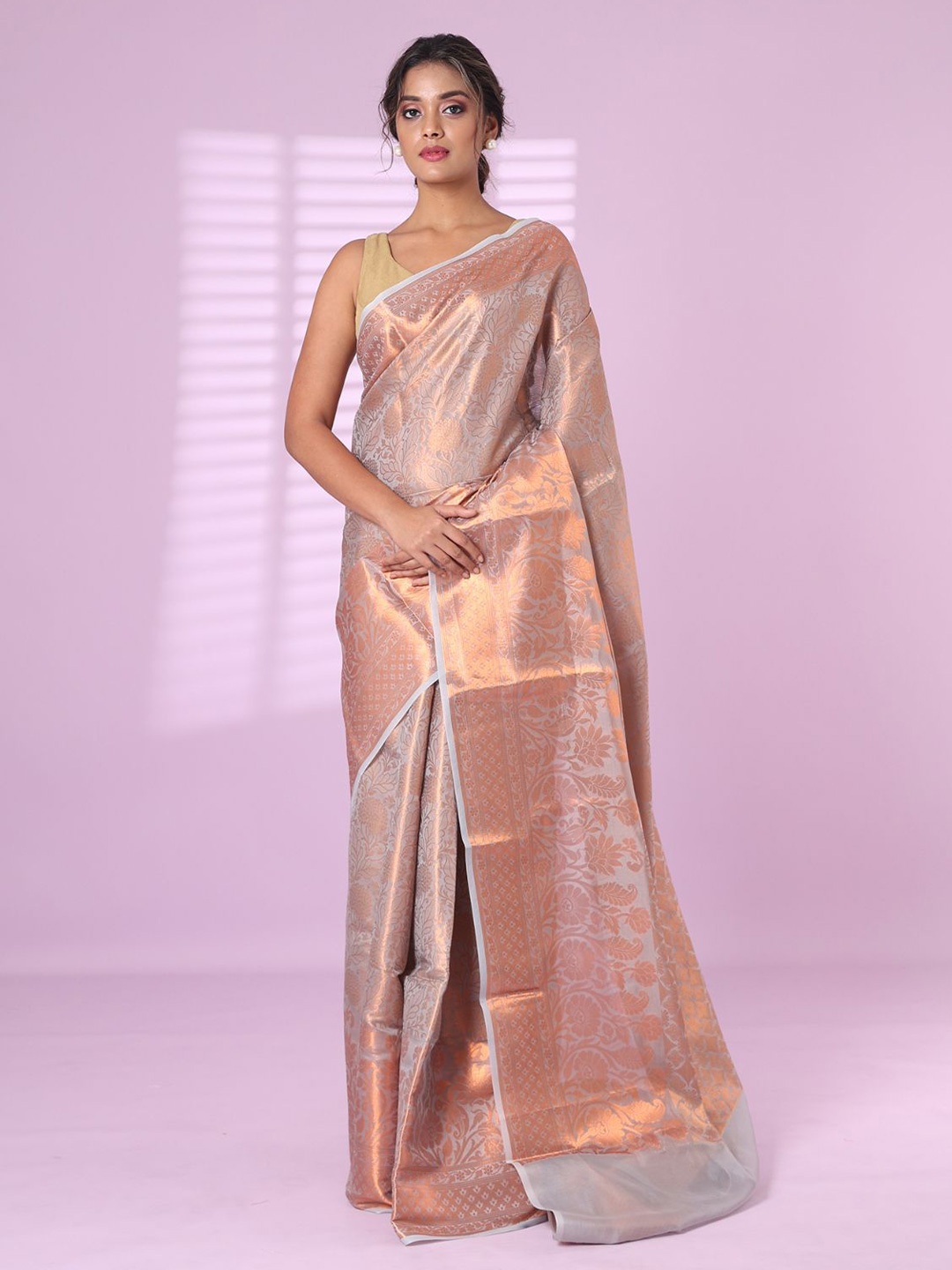 

Charukriti Woven Design Zari Brocade Heavy Work Saree, Grey