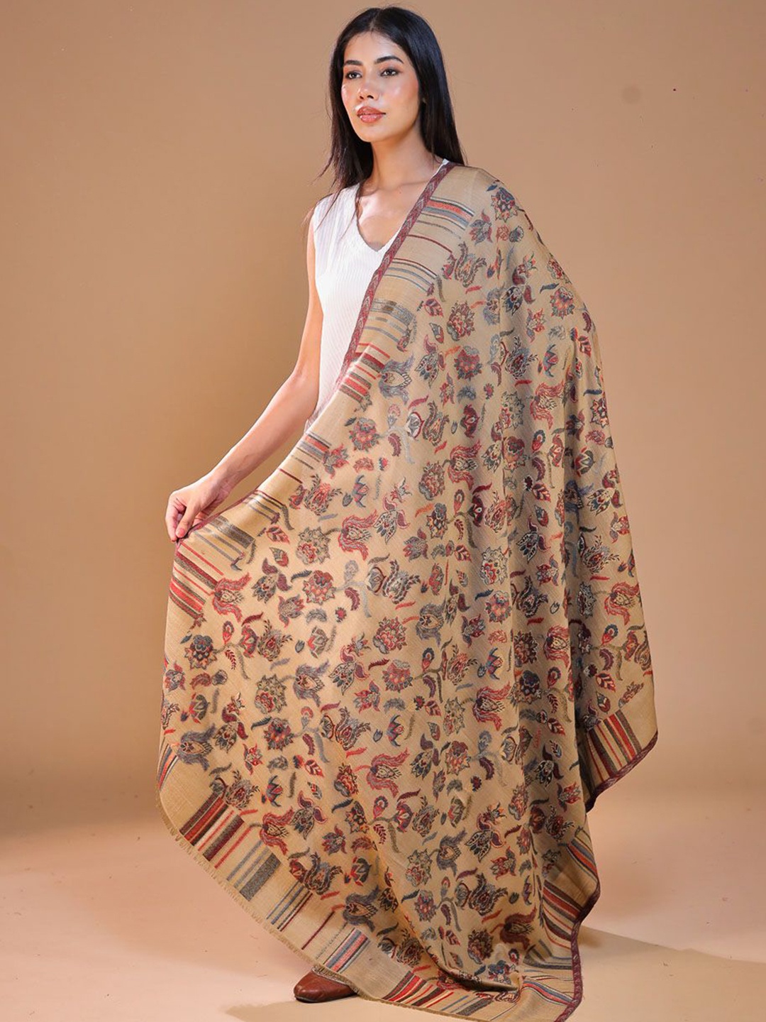 

SWI Stylish Paisley Woven Design Woolen Shawl, Beige