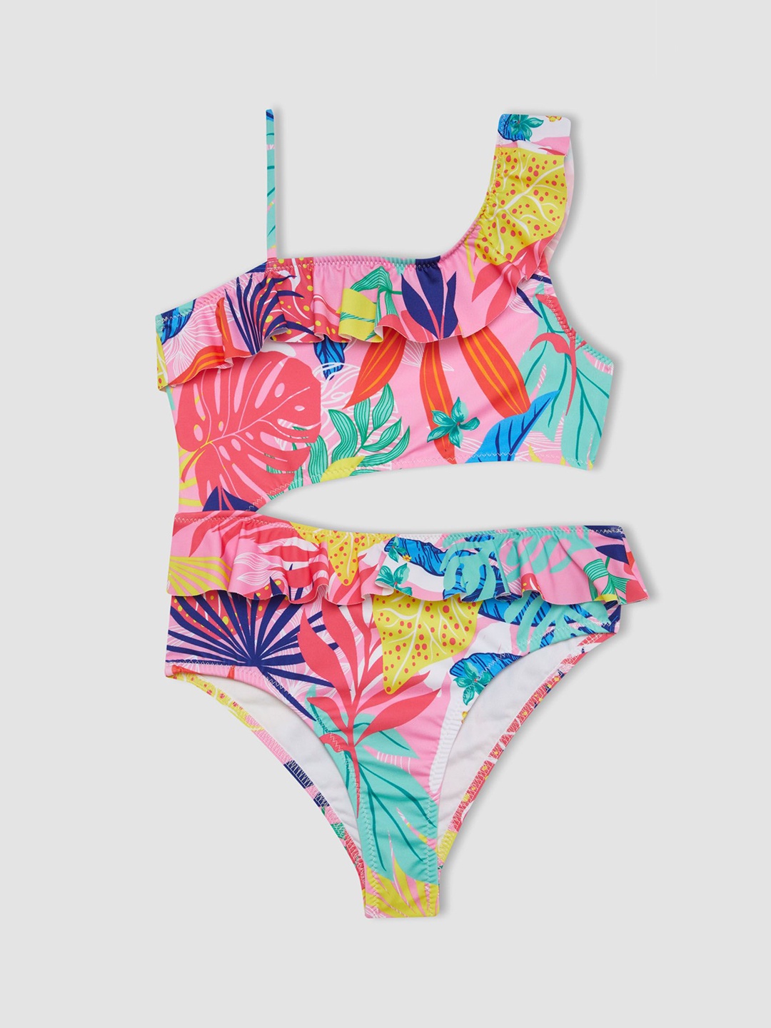 

DeFacto Girls Floral Printed One Shoulder Swim Set, Pink