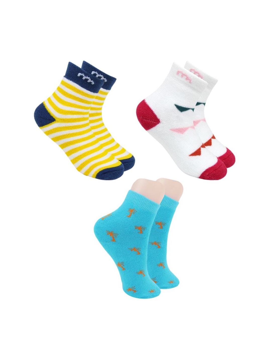 

BAESD Kids Pack Of 3 Patterned Ankle Length Socks, Blue