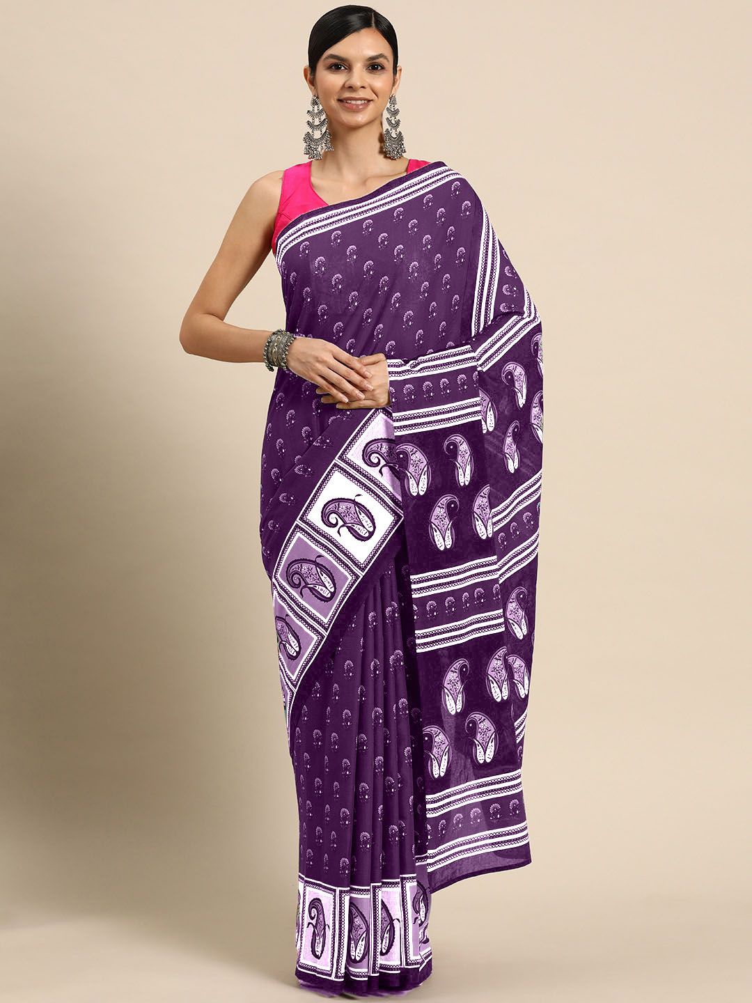 

BUTA BUTI Floral Printed Pure Cotton Saree, Pink