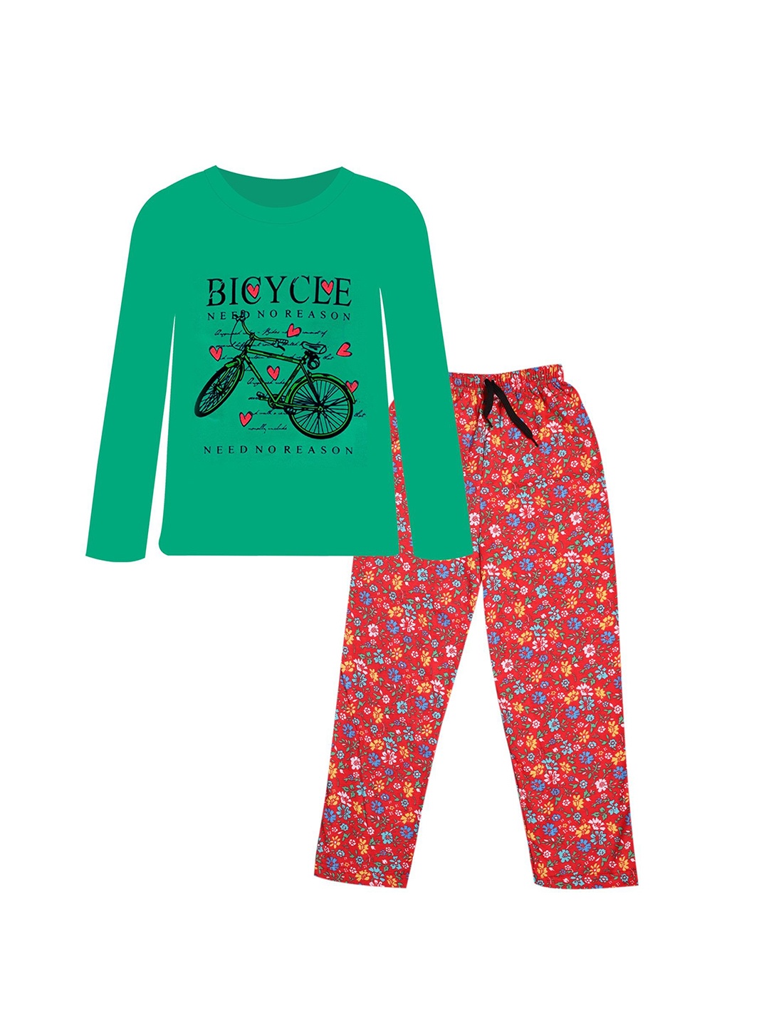

CoolTees4U Girls Printed Round Neck Pure Cotton T-shirt with Shorts, Green