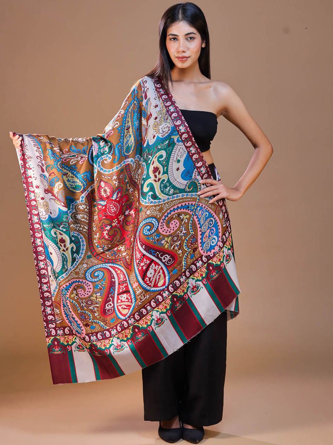 

SWI Stylish Floral Printed Shawl, Brown