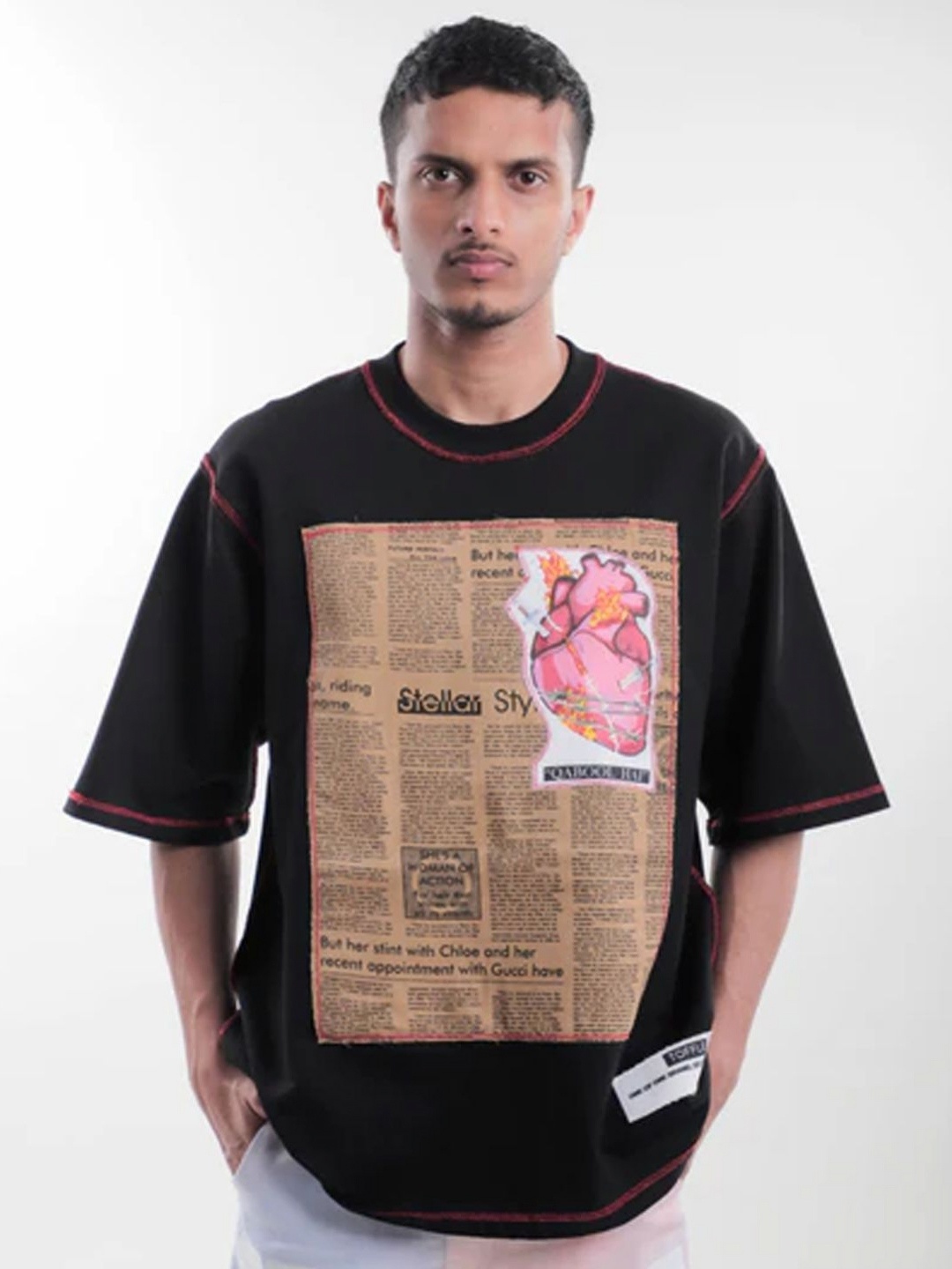 

TOFFLE Unisex Graphic Printed Oversized T-shirt, Black