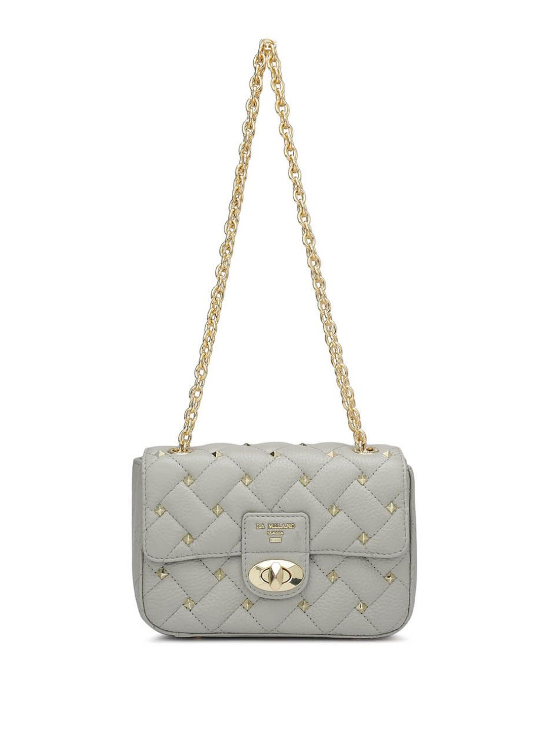 

Da Milano Textured Leather Structured Shoulder Bag with Quilted, Grey