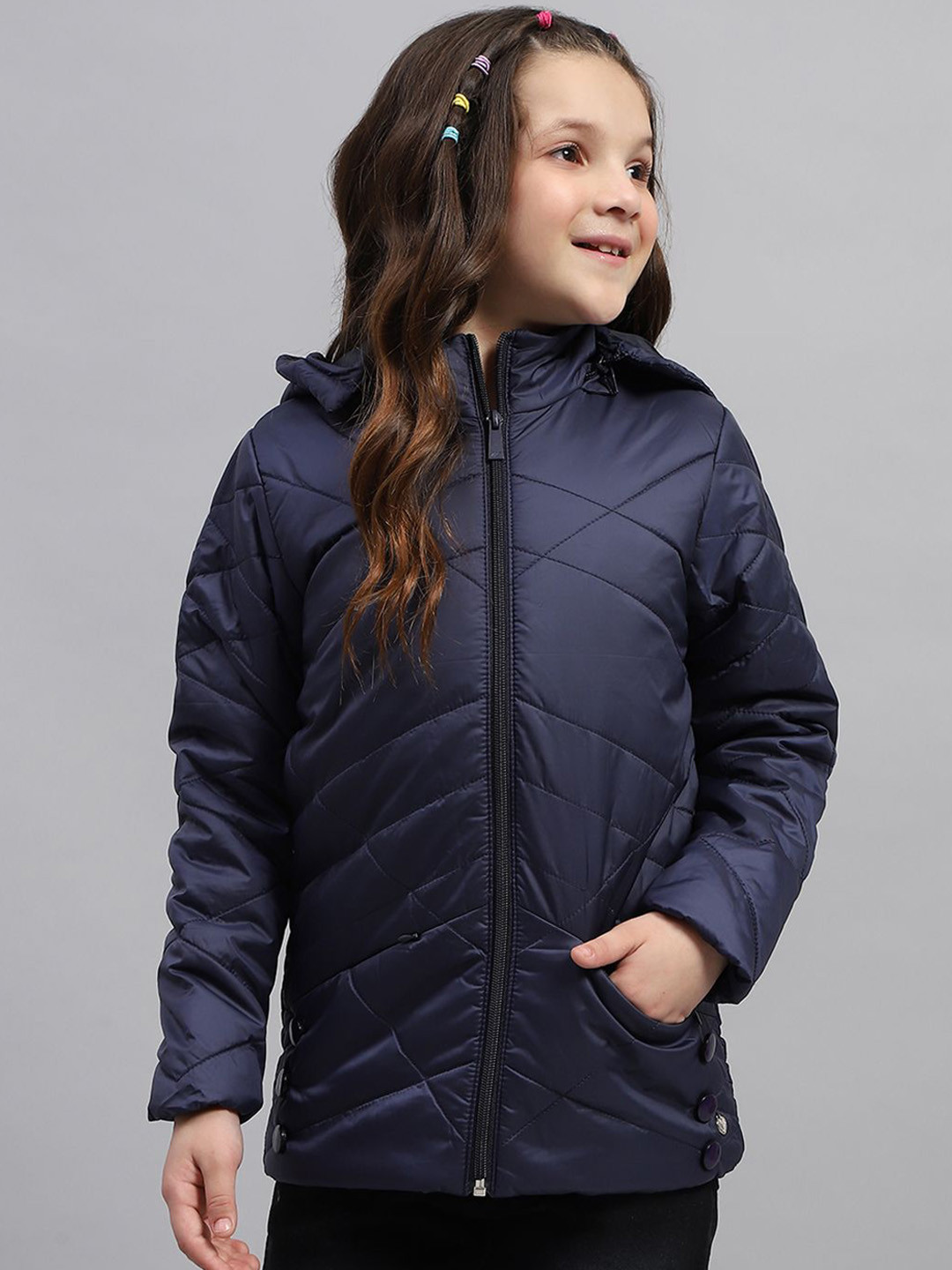 

Monte Carlo Girls Solid Hooded Padded Jacket, Navy blue