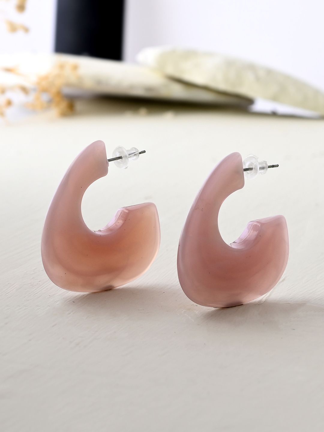 

Voylla Quirky Chunky Half Hoop Earrings, Pink