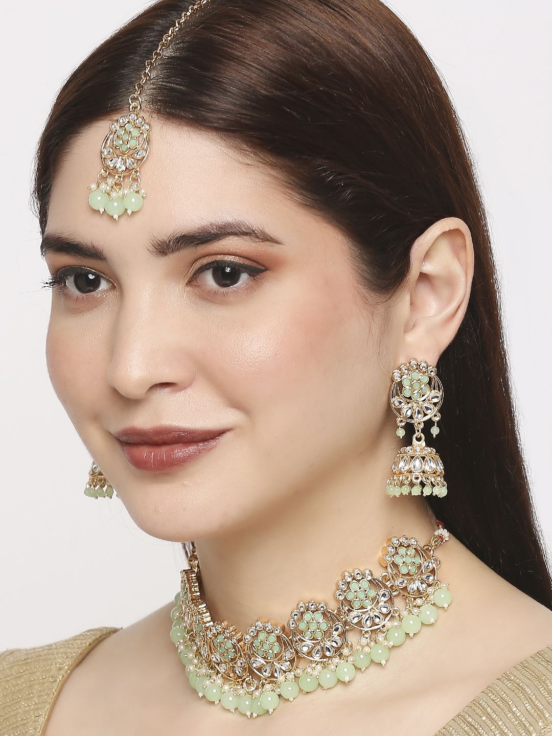 

Anouk Kundan Studded & Beaded Ethnic Choker Jewellery Set, Gold