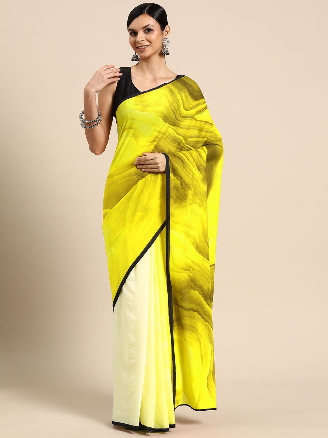 

BUTA BUTI Abstract Printed Pure Cotton Saree, Yellow