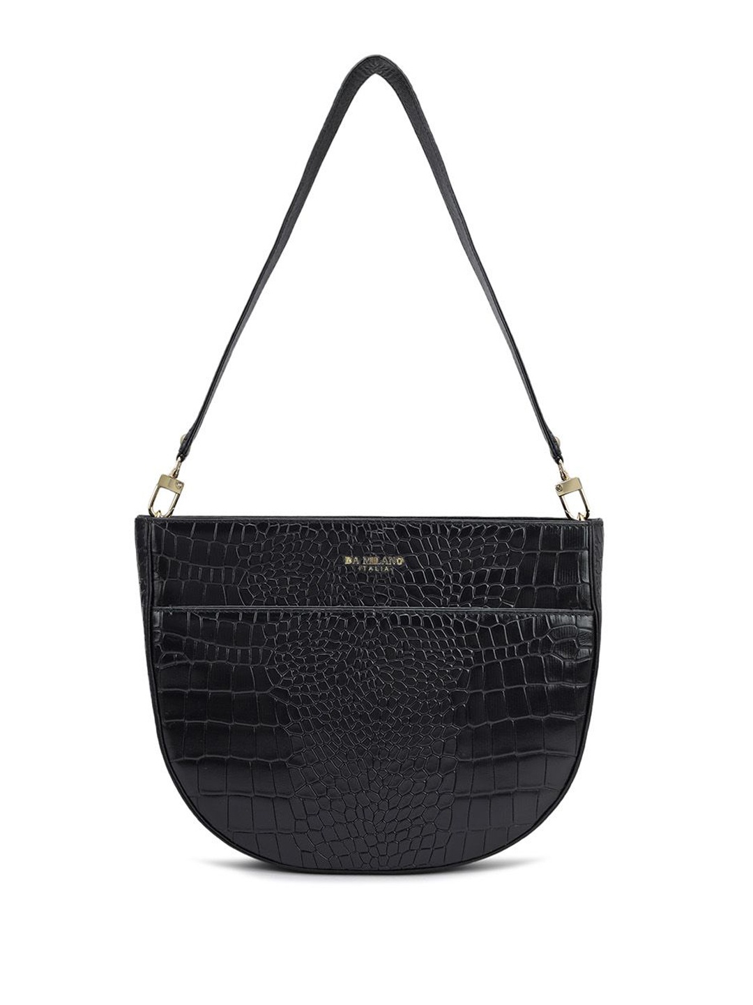 

Da Milano Animal Textured Leather Half Moon Shoulder Bag, Black