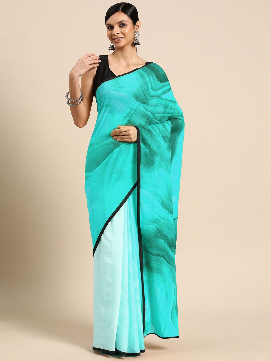 

BUTA BUTI Abstract Printed Cotton Saree, Blue