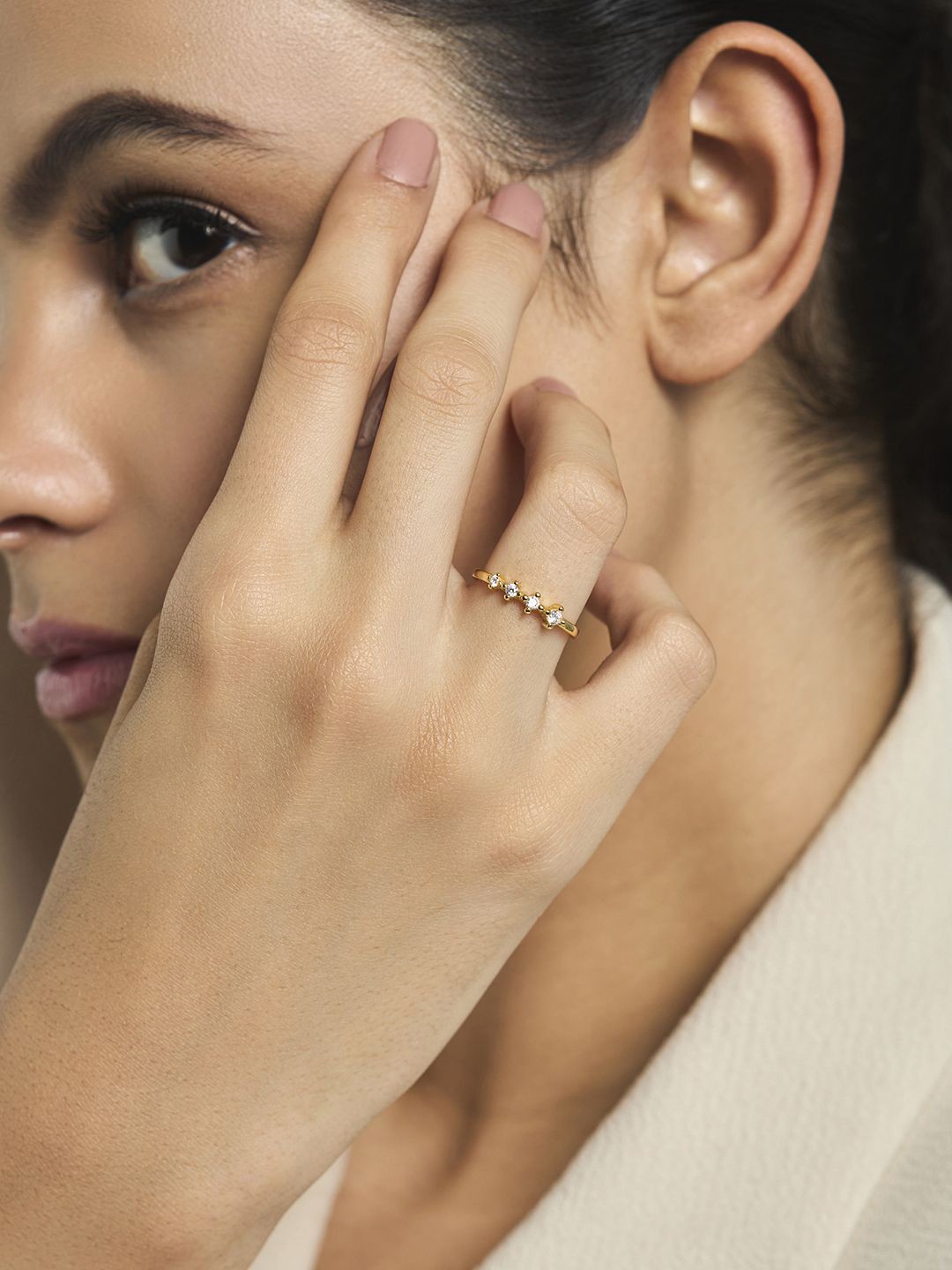 

Kushal's Fashion Jewellery Sterling Silver Cubic Zirconia Gold-Plated Finger Ring