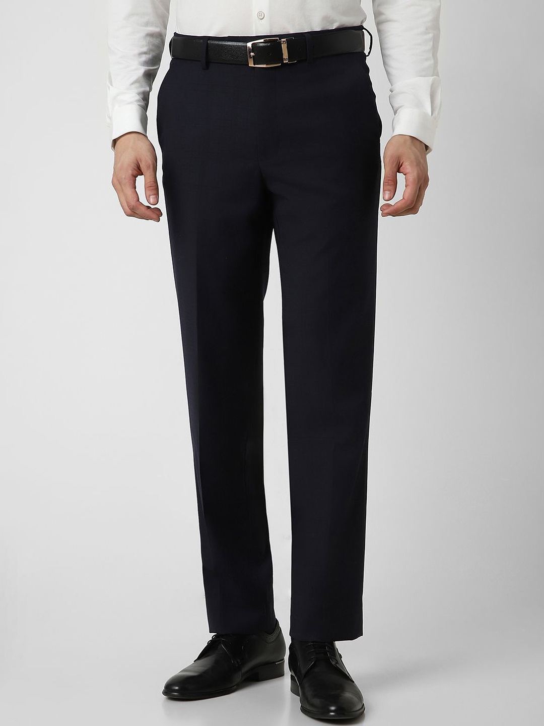 

Van Heusen Men Checked Formal Trousers, Navy blue