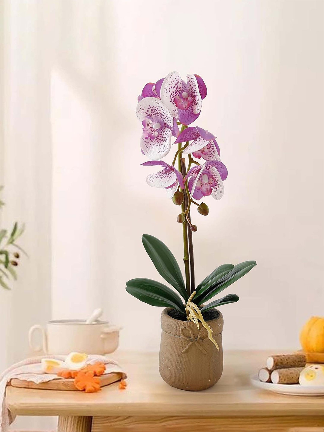 

Ekhasa Pink & Green Orchid Bonsai Artificial Flower With Pot