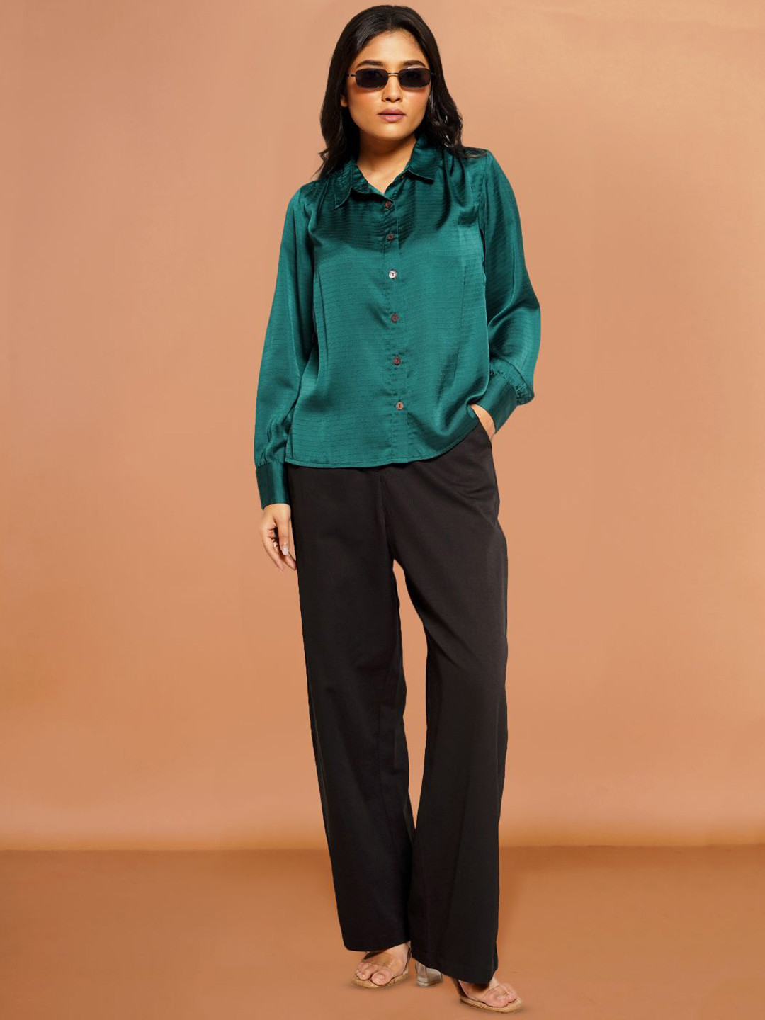 

Zink London Women Straight Fit High-Rise Parallel Trousers, Black