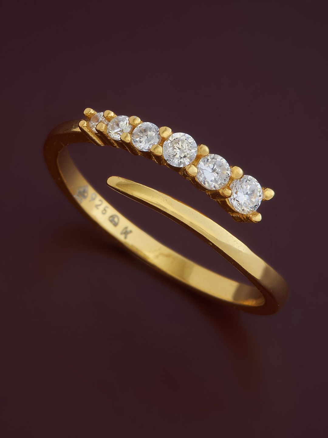 

Kushal's Fashion Jewellery 92.5 Pure Silver Gold-Plated Cubic Zirconia Finger Ring