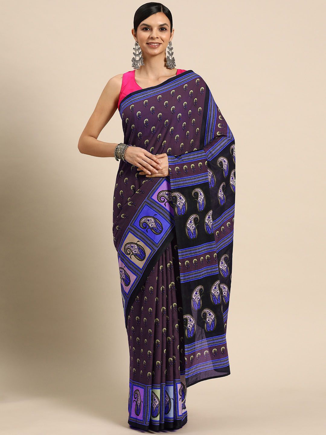 

BUTA BUTI Floral Printed Pure Cotton Saree, Blue