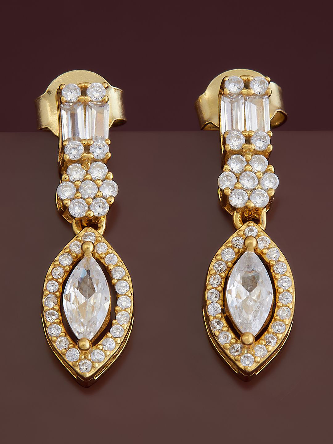 

Kushal's Fashion Jewellery Sterling Silver Cubic Zirconia Gold-Plated Drop Earrings, White