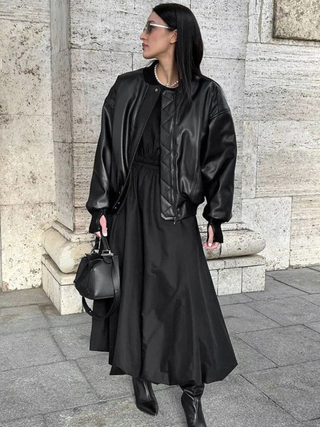 

KPOP Women Solid A-Line Maxi Slip-On Skirt, Black