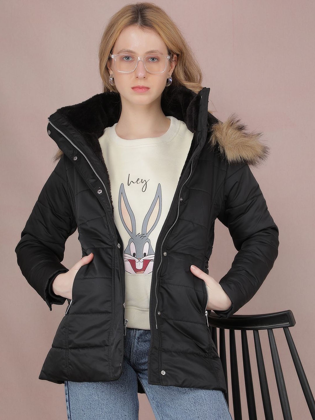 

Crimsoune Club Women Solid Lightweight Hooded Quilted Jacket, Black
