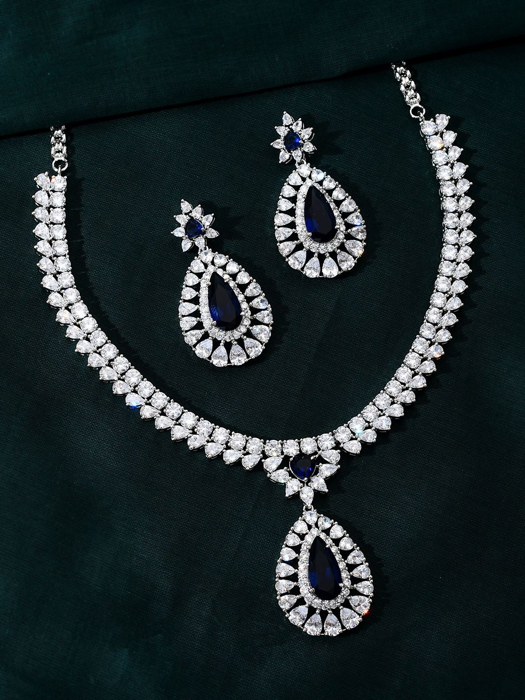 

Voylla Rhodium-Plated AD-Studded Jewellery Set, Silver