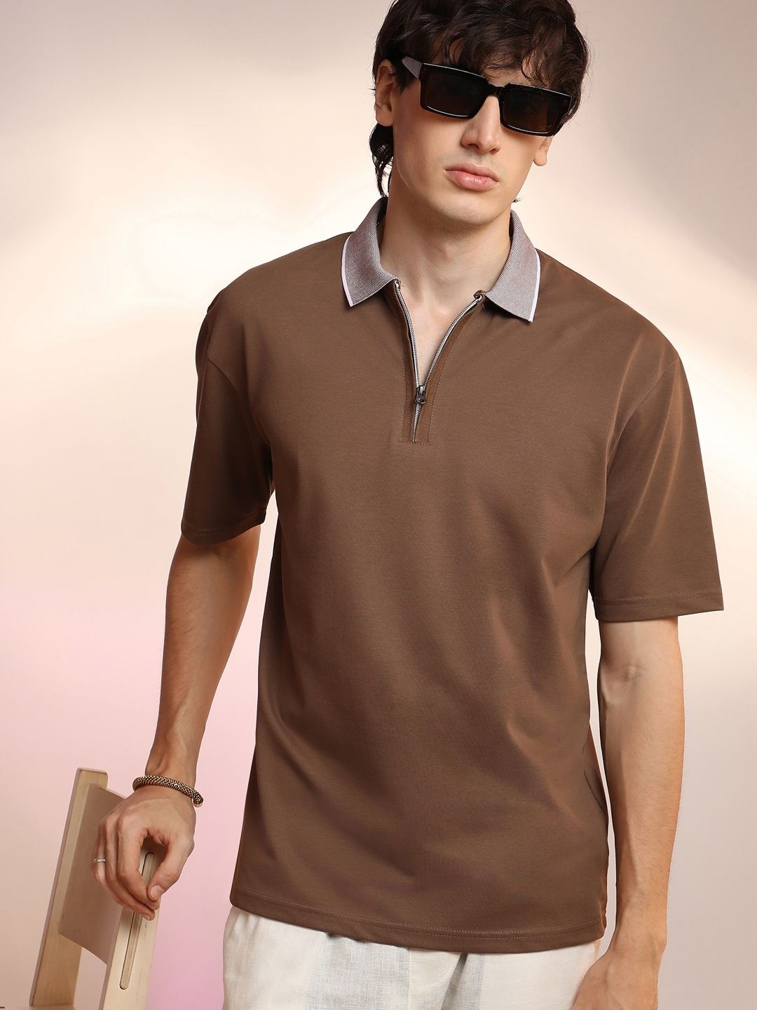 

Campus Sutra Men Solid Polo Collar Cotton T-shirt, Brown