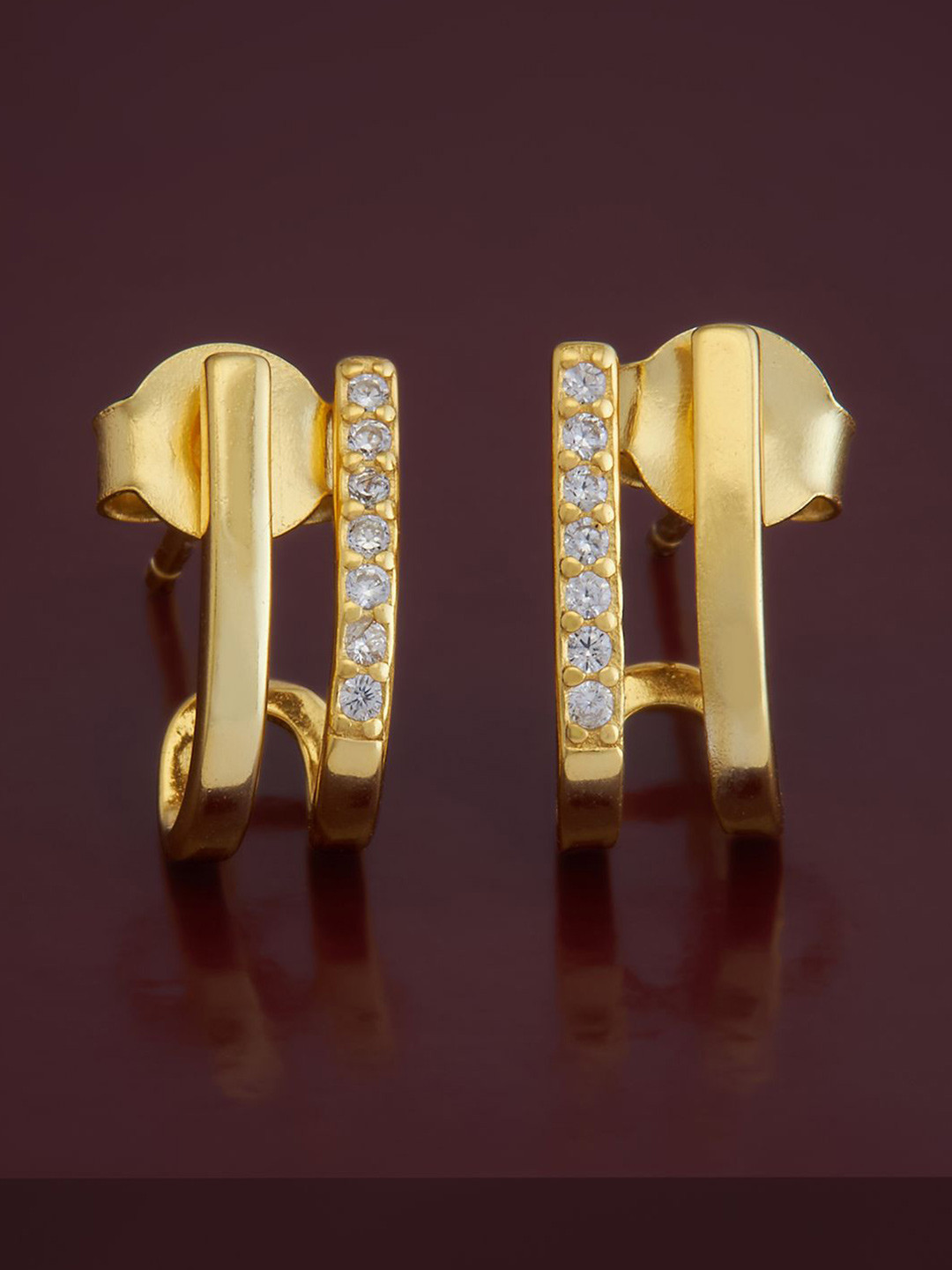 

Kushal's Fashion Jewellery 92.5 Pure Silver Gold-Plated Cubic Zirconia Studded Earrings, White