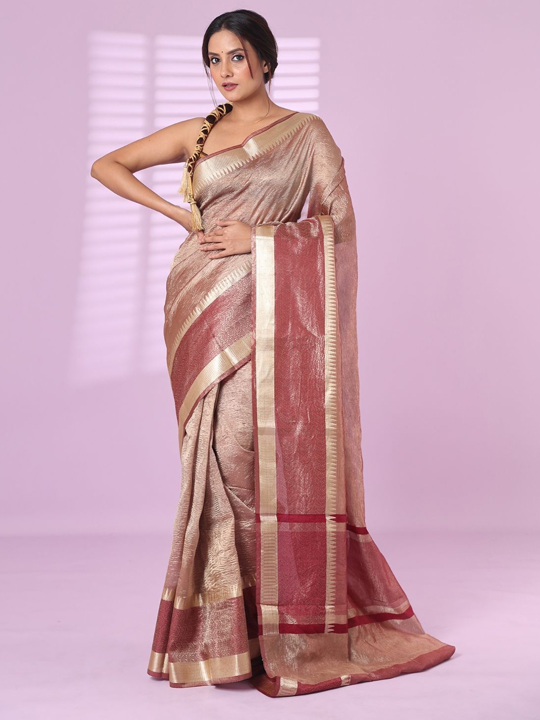 

Charukriti Woven Design Festive Tissue Saree With Zari, Maroon