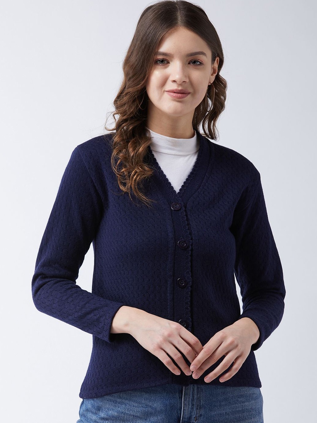 

PIVL Women Self Design Cardigan, Navy blue