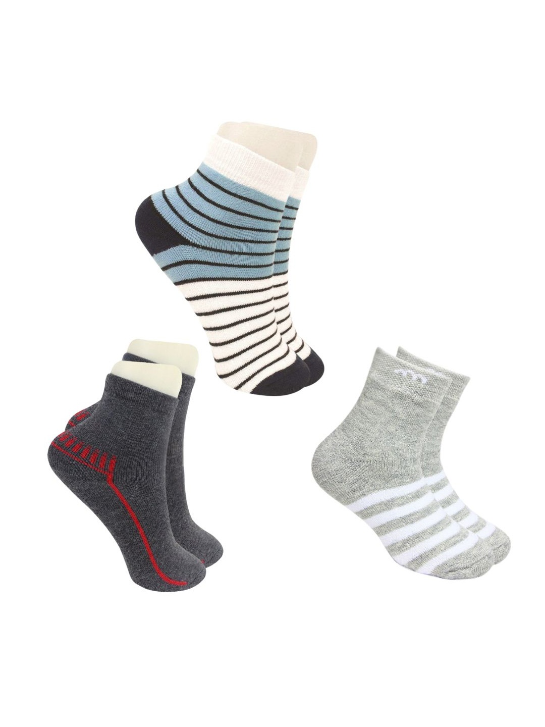 

BAESD Kids Pack Of 3 Patterned Cotton Ankle-Length Socks, Grey