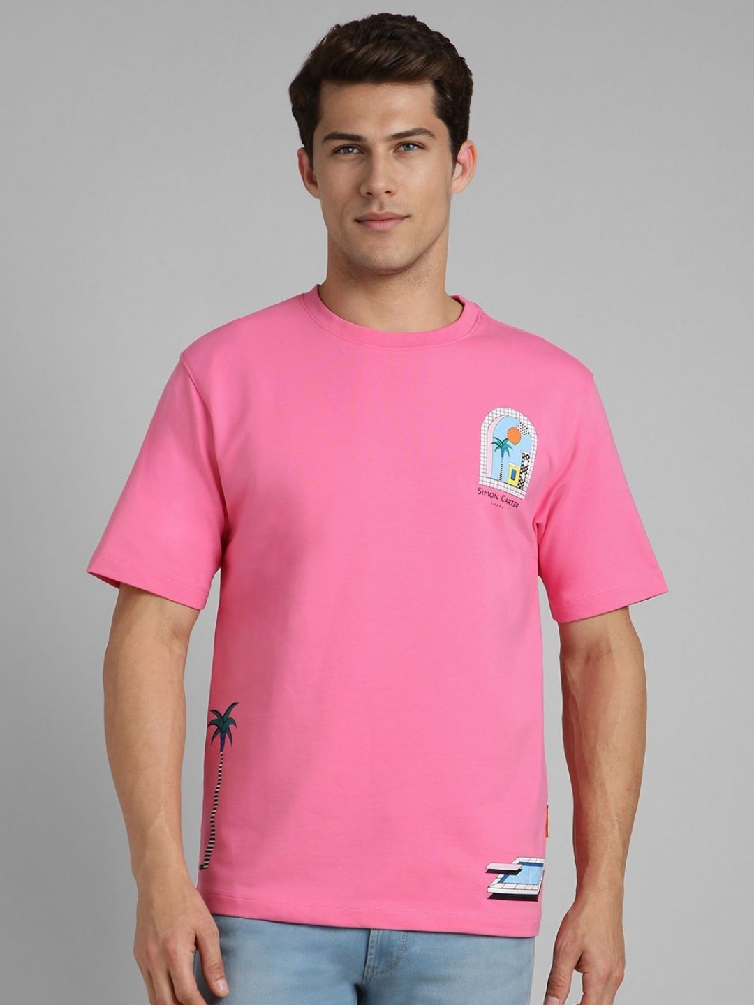 

SIMON CARTER LONDON Men Typography Printed Round Neck Cotton T-shirt, Pink