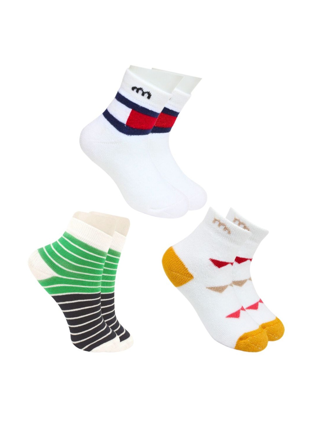 

BAESD Kids Pack Of 3 Patterned Ankle Length Socks, White