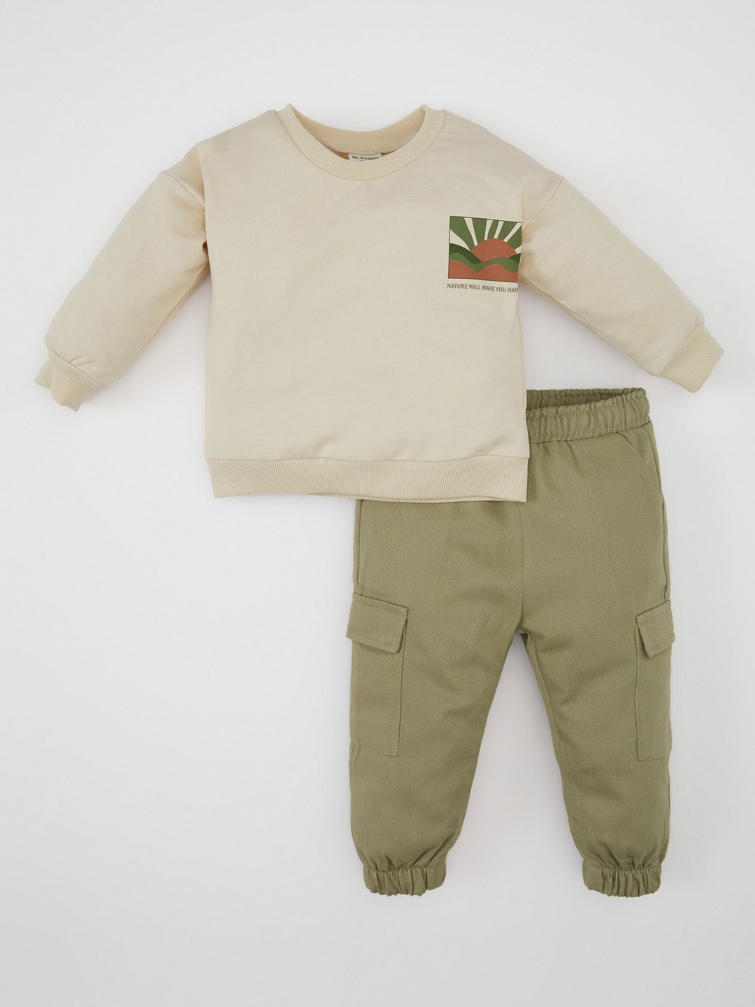 

DeFacto Infants Boys Graphic Printed Pure Cotton Sweatshirt With Joggers, Green