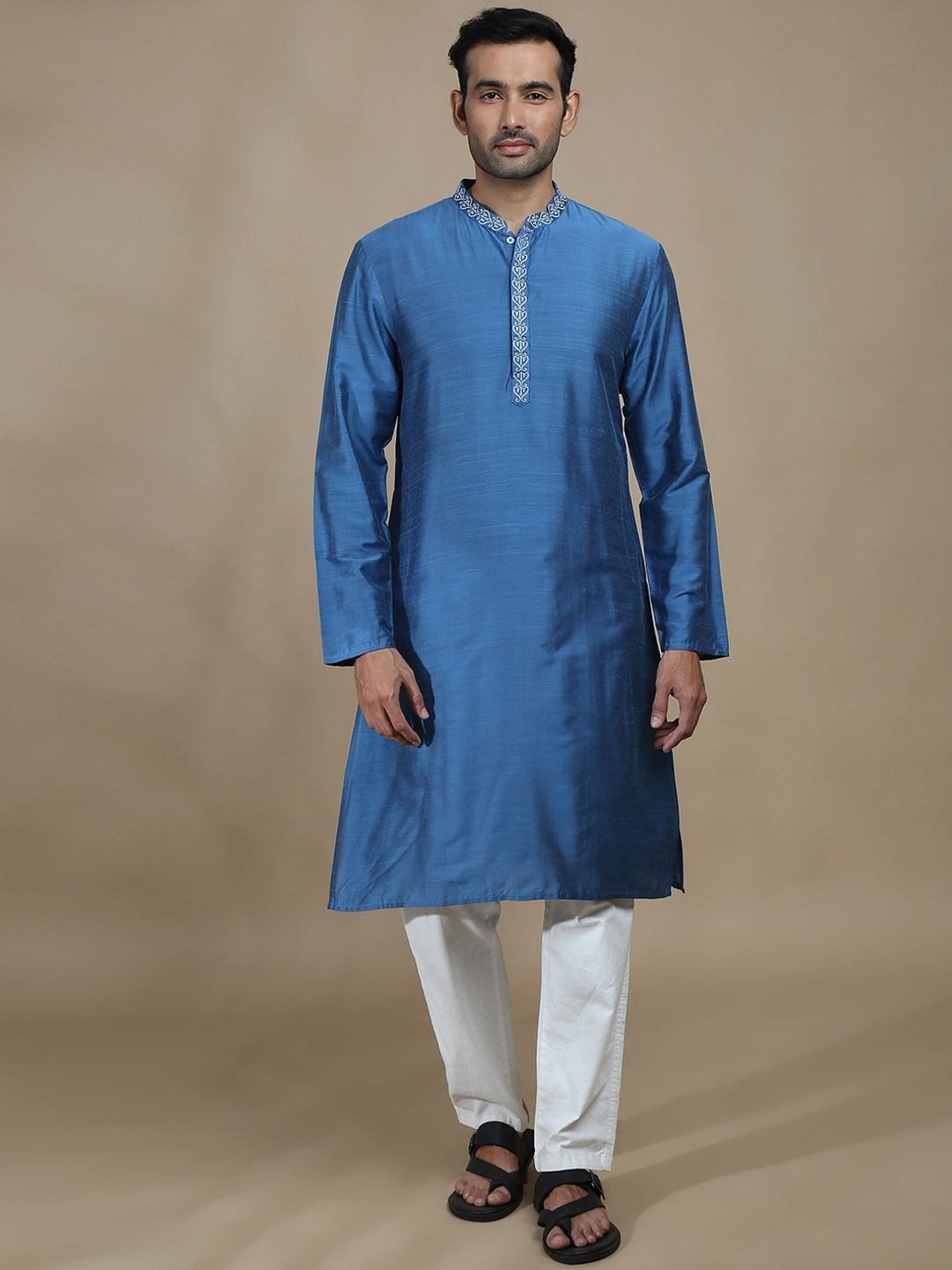 

FILORI Yoke Design Thread Work Kurta With Pyjama, Blue