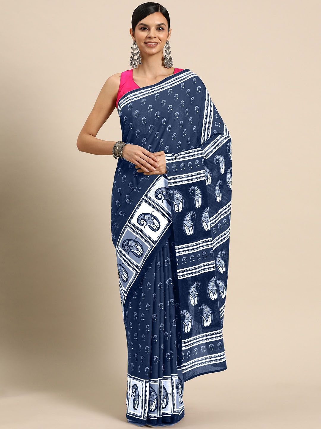 

BUTA BUTI Floral Printed Pure Cotton Saree, Blue