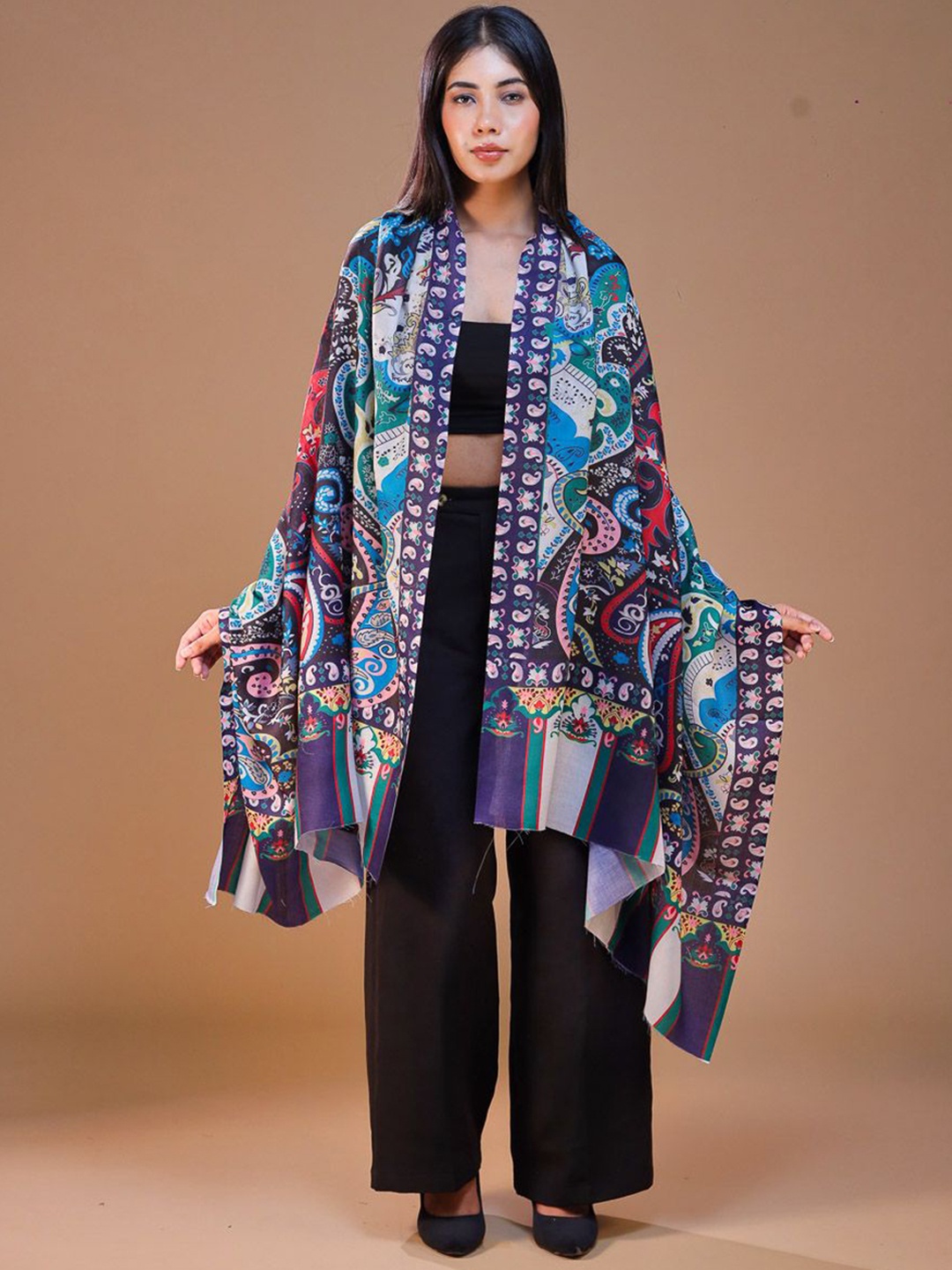

SWI Stylish Floral Printed Shawl, Navy blue