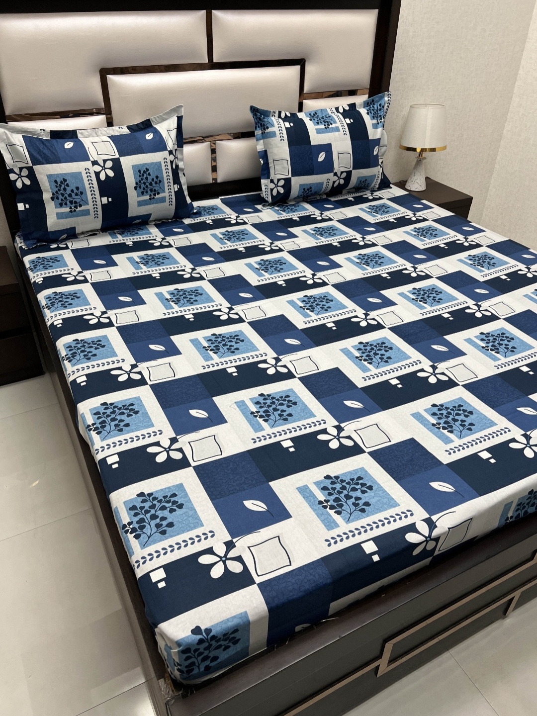 

Pure Decor Passion Fur Blue Floral Pure Cotton 230 TC Queen Bedsheet with 2 Pillow Covers
