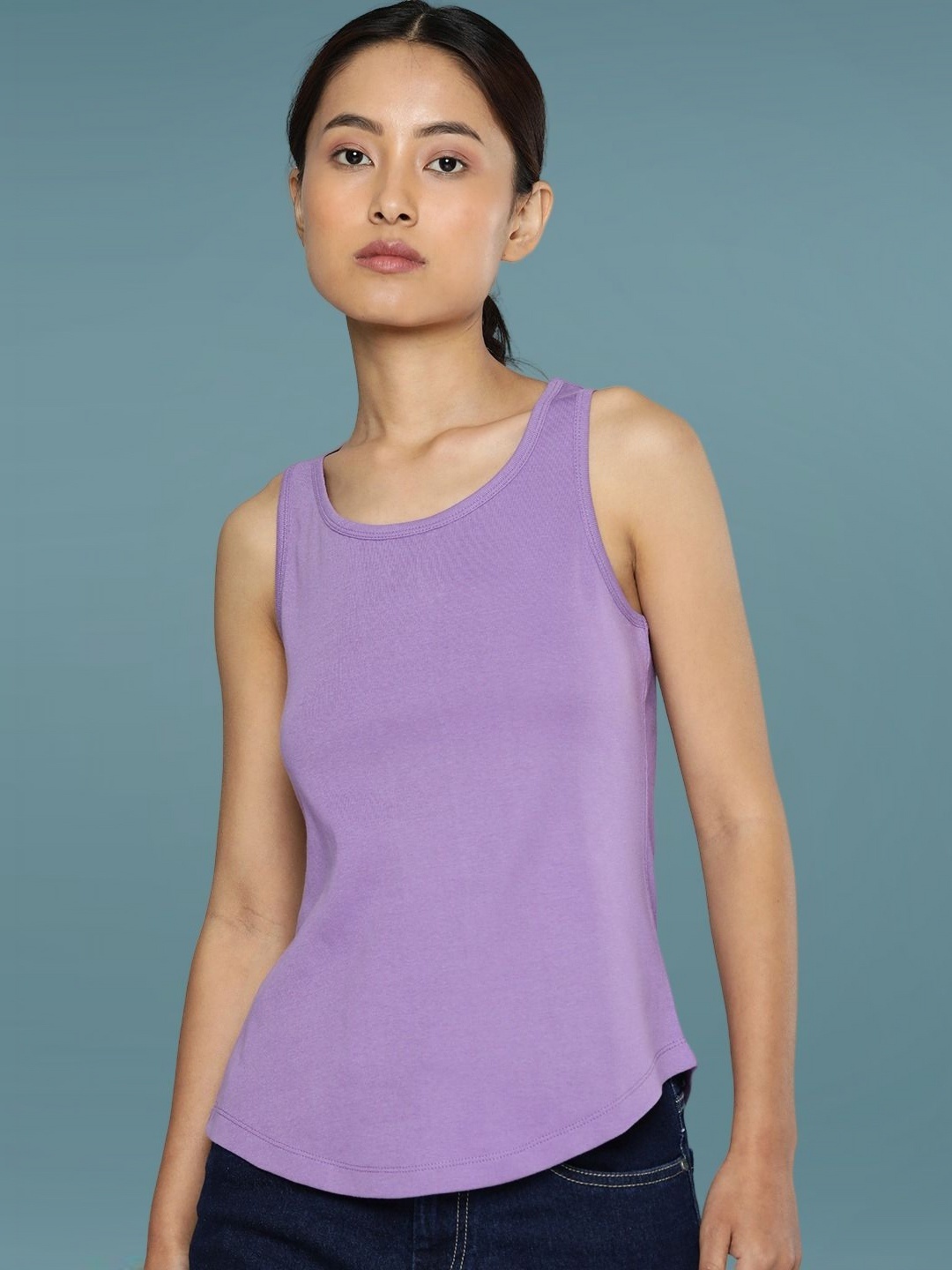 

DressBerry Women Solid Round Neck Cotton Slim Fit T-shirt, Lavender
